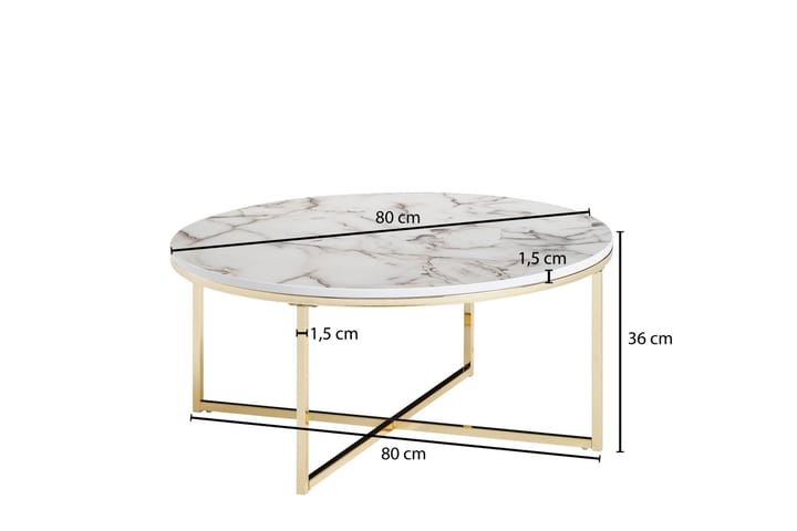 Sohvapöytä Clanton 80 cm Pyöreä - Valkoinen/Harmaa/Kulta - Marmoripöydät - Sohvapöytä