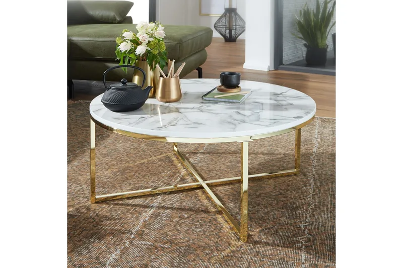 Sohvapöytä Clanton 80 cm Pyöreä - Valkoinen/Harmaa/Kulta - Huonekalut - Pöytä & ruokailuryhmä - Sohvapöytä