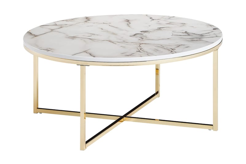Sohvapöytä Clanton 80 cm Pyöreä, Valkoinen/Harmaa/Kulta