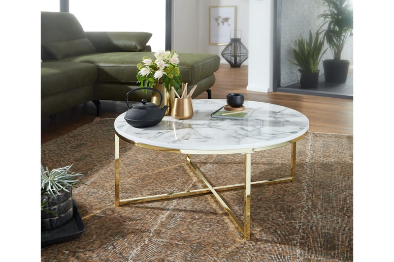 Sohvapöytä Clanton 80 cm Pyöreä - Valkoinen/Harmaa/Kulta - Huonekalut - Pöytä & ruokailuryhmä - Sohvapöytä
