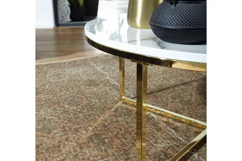 Sohvapöytä Clanton 80 cm Pyöreä - Valkoinen/Harmaa/Kulta - Huonekalut - Pöytä & ruokailuryhmä - Sohvapöytä