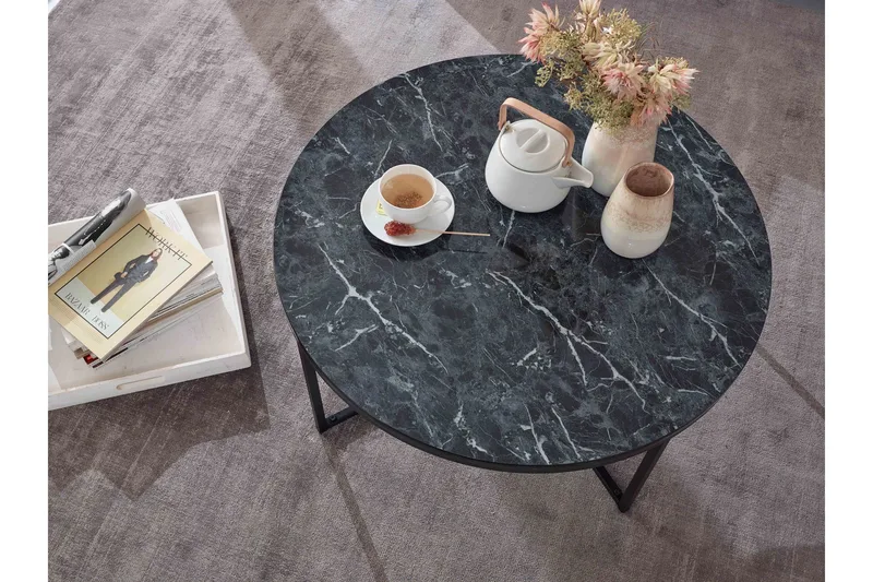 Sohvapöytä Clanton 80 cm Pyöreä - Musta/Harmaa - Huonekalut - Pöytä & ruokailuryhmä - Sohvapöytä