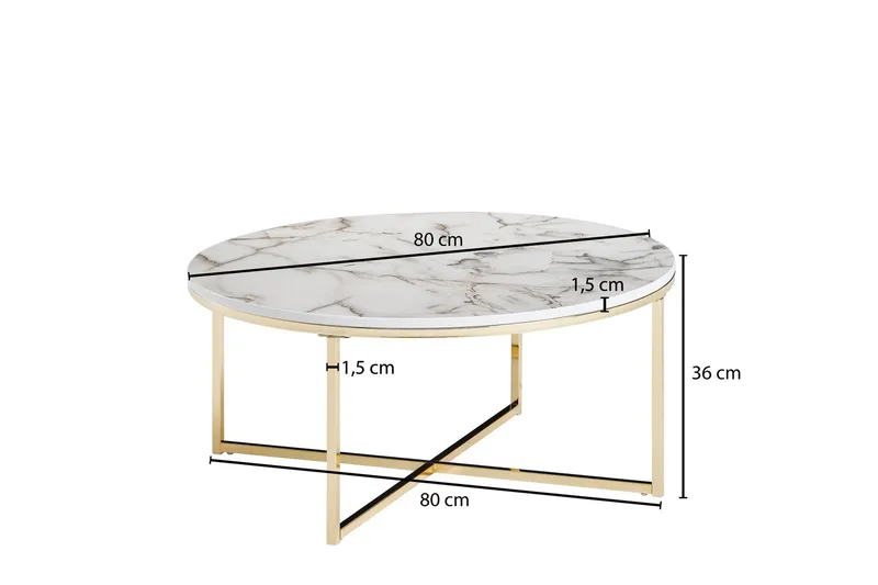 Sohvapöytä Clanton 80 cm Pyöreä - Valkoinen/Harmaa/Kulta - Huonekalut - Pöytä & ruokailuryhmä - Sohvapöytä