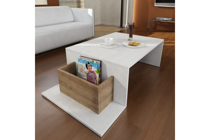Sohvapöytä Clora 107 cm - Valkoinen/Pähkinänruskea - Sohvapöytä