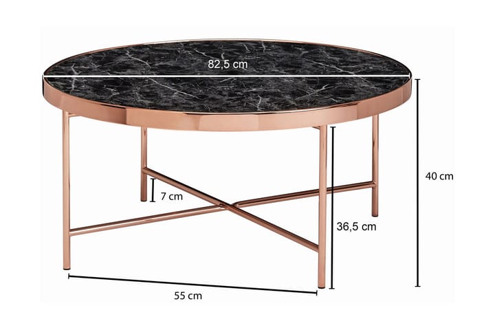 Sohvapöytä Coplow 83 cm Pyöreä Marmorikuvio - Lasi/Musta/Messinki - Sohvapöytä