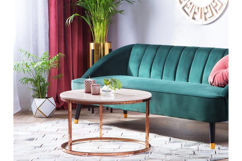 Sohvapöytä Corbelin 70 cm Pyöreä Marmorikuvio, Valkoinen/Kupari