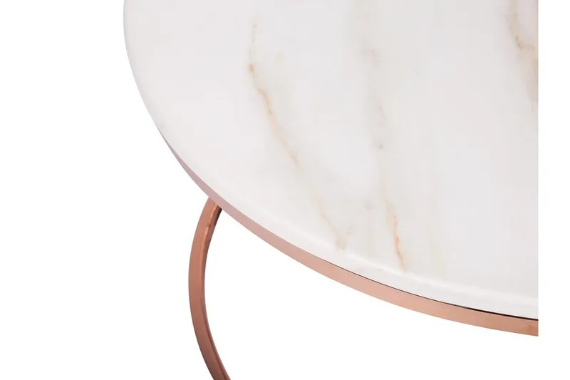 Sohvapöytä Corbelin 70 cm Pyöreä Marmorikuvio - Valkoinen/Kupari - Huonekalut - Pöytä & ruokailuryhmä - Sohvapöytä