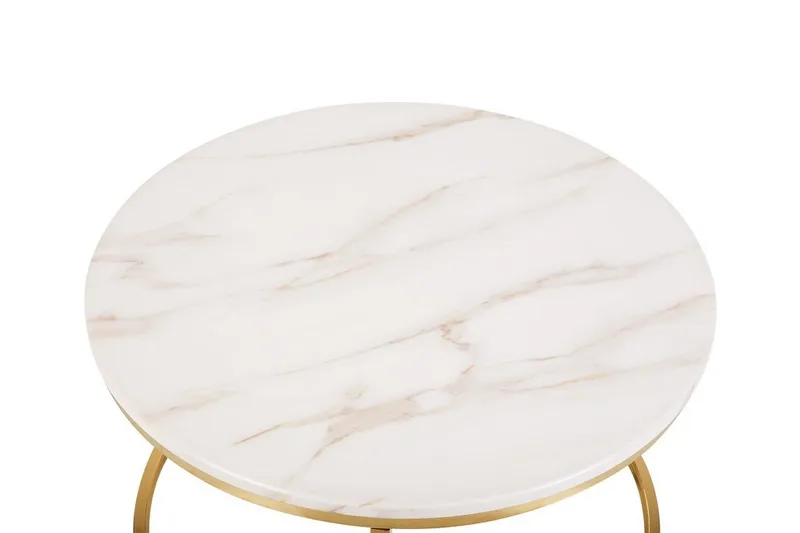 Sohvapöytä Corbelin 70 cm Pyöreä Marmorikuvio - Valkoinen/Kulta - Huonekalut - Pöytä & ruokailuryhmä - Sohvapöytä