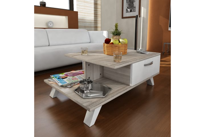 Sohvapöytä Crebb 90 cm Säilytyksellä Hylly+Ovi - Valkoinen - Sohvapöytä