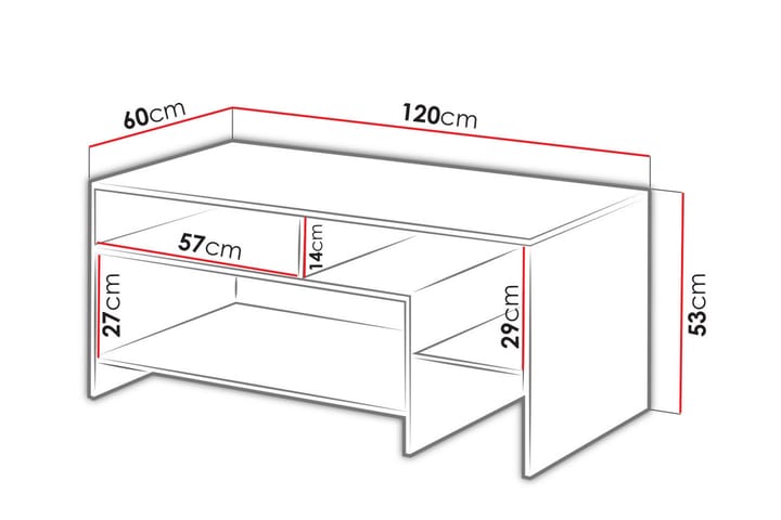 Sohvapöytä Darrick 120 cm Säilytyksellä Hyllyt - Valkoinen/Tammenväri - Sohvapöytä