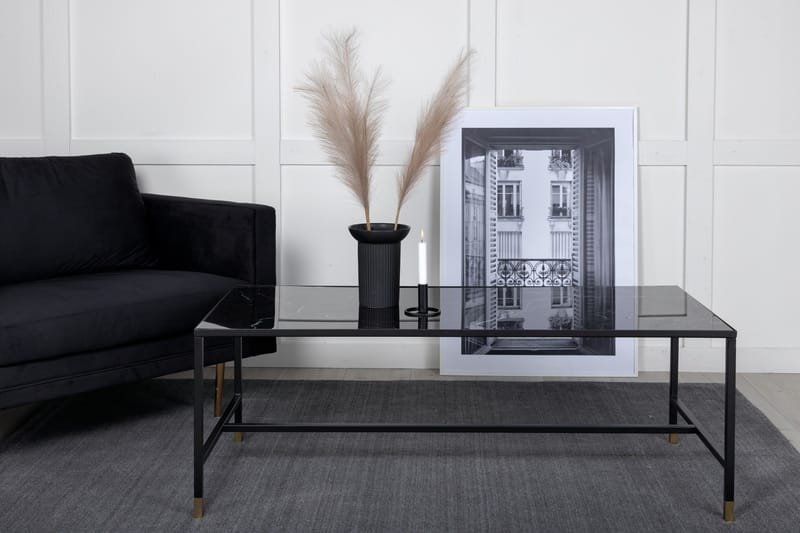 Sohvapöytä Dipp 130 cm Marmorikuvio, Lasi/Musta/Messinki