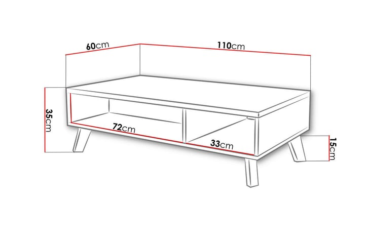 Sohvapöytä Dudley 110 cm Säilytyksellä Hyllyt - Luonnonväri/Musta - Sohvapöytä