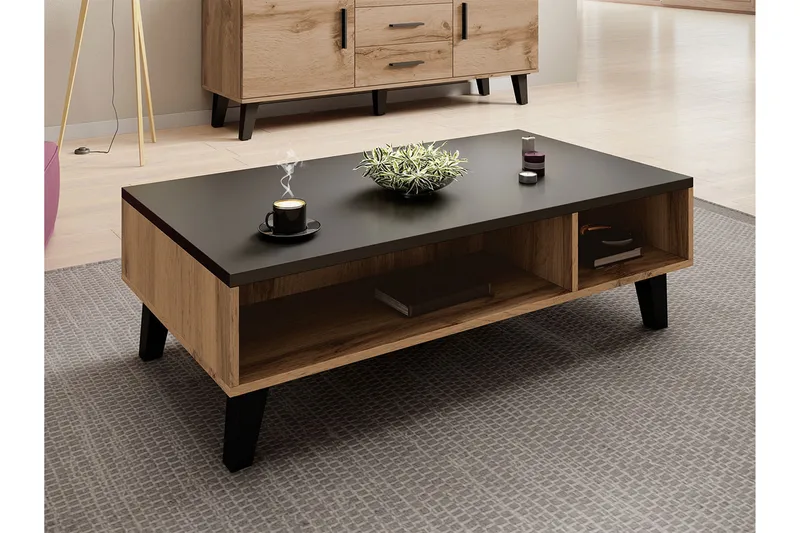 Sohvapöytä Dudley 110 cm Säilytyksellä Hyllyt - Luonnonväri/Musta - Huonekalut - Pöytä & ruokailuryhmä - Sohvapöytä