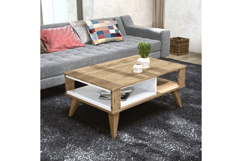 Sohvapöytä Dumö 90 cm Säilytyksellä Hylly - Ruskea/Valkoinen - Huonekalut - Pöytä & ruokailuryhmä - Sohvapöytä