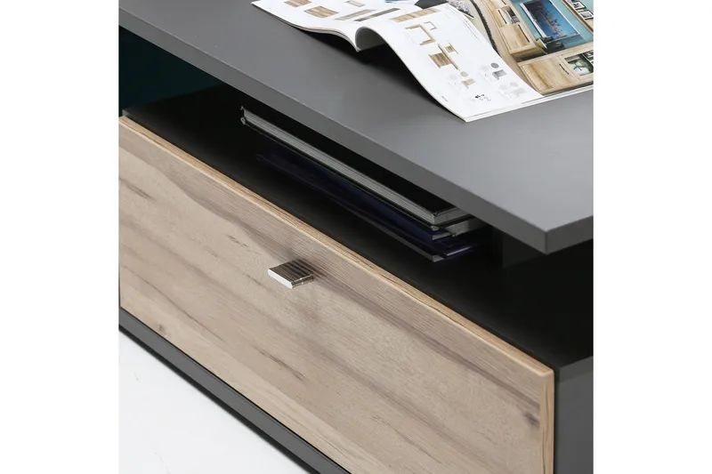 Sohvapöytä Dunnington 120 cm Säilytyksellä Hylly+Laatikko - Harmaa/Ruskea - Huonekalut - Pöytä & ruokailuryhmä - Sohvapöytä