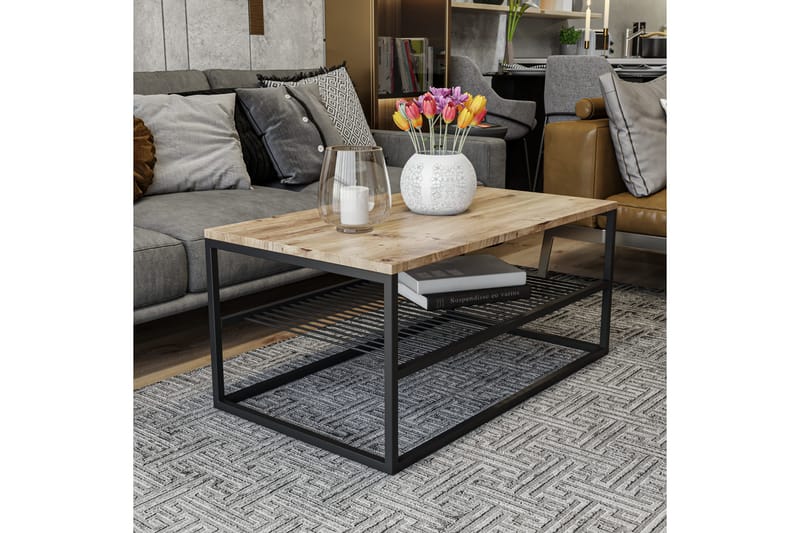 Sohvapöytä Emlak-sohvapöytä 95 cm, marmorikuvio, säilytyshyllyllä Svart,Trä/Natur - Huonekalut - Pöytä & ruokailuryhmä - Sohvapöytä