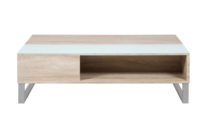 Sohvapöytä Esmeralda 110 cm Säilytyksellä Hylly - Lasi/Tammenväri/Valk/V.harmaa - Sohvapöytä