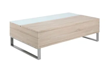 Sohvapöytä Esmeralda 110 cm Säilytyksellä Hylly - Lasi/Tammenväri/Valk/V.harmaa - Huonekalut - Pöytä & ruokailuryhmä - Sohvapöytä - Säädettävä sohvapöytä