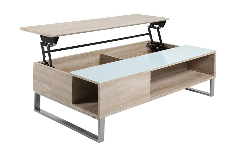 Sohvapöytä Esmeralda 110 cm Säilytyksellä Hylly - Lasi/Tammenväri/Valk/V.harmaa - Huonekalut - Pöytä & ruokailuryhmä - Sohvapöytä