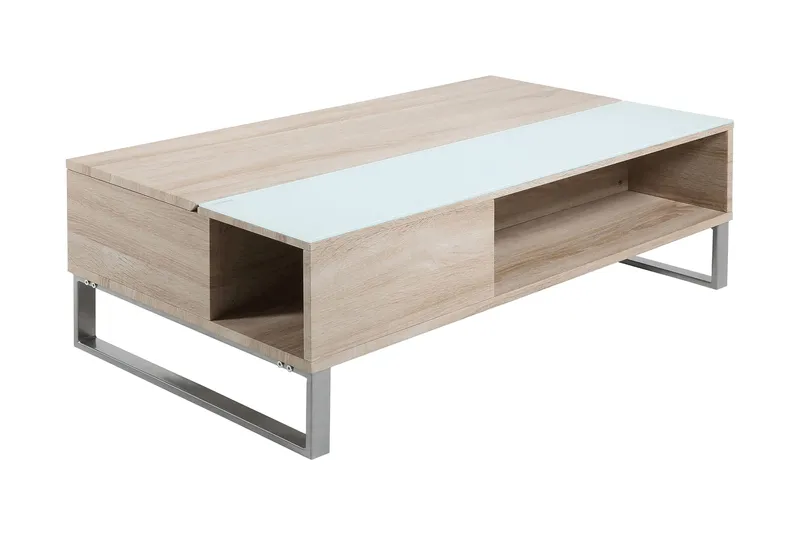 Sohvapöytä Esmeralda 110 cm Säilytyksellä Hylly - Lasi/Tammenväri/Valk/V.harmaa - Huonekalut - Pöytä & ruokailuryhmä - Sohvapöytä