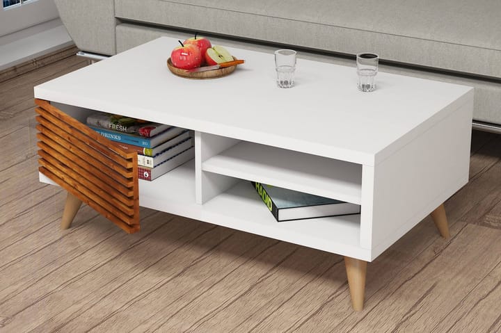 Sohvapöytä Fatimah 100 cm Säilytyksellä Hylly+kaappi - Pähkinänruskea/Valkoinen - Sohvapöytä
