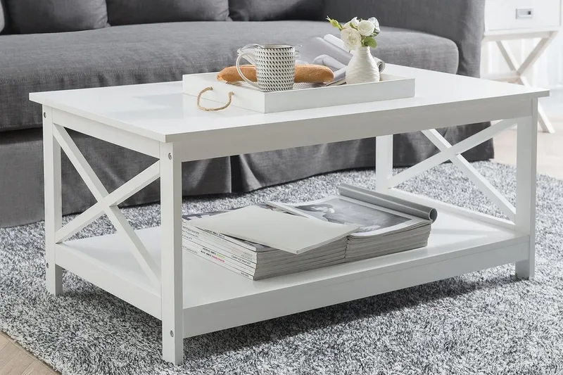 Sohvapöytä Fostrie 100 cm Säilytyksellä Hylly - Valkoinen - Huonekalut - Pöytä & ruokailuryhmä - Sohvapöytä