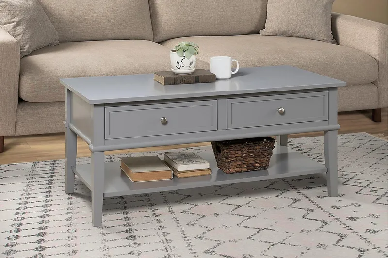 Sohvapöytä Franklin 105 cm Säilytys Hylly+2 laatikkoa Harmaa - Dorel Home - Huonekalut - Pöytä & ruokailuryhmä - Sohvapöytä