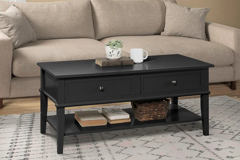 Sohvapöytä Franklin 105 cm Säilytys Hylly+2 laatikkoa Musta - Dorel Home - Huonekalut - Pöytä & ruokailuryhmä - Sohvapöytä