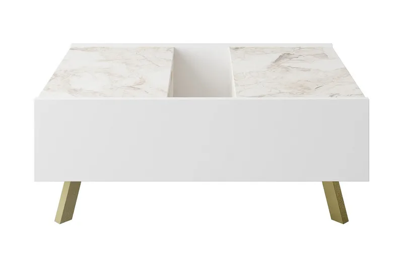 Sohvapöytä Fridaria 90 cm Säilytyksellä Marmorikuvio, Valkoinen/Tummanruskea