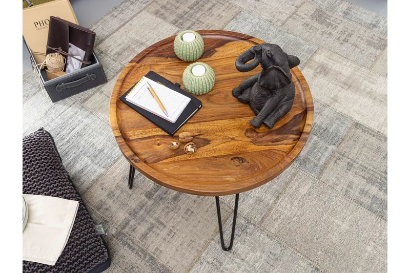 Sohvapöytä Giandelone 60 cm Pyöreä - Massiivi Puu/Musta - Huonekalut - Pöytä & ruokailuryhmä - Sohvapöytä