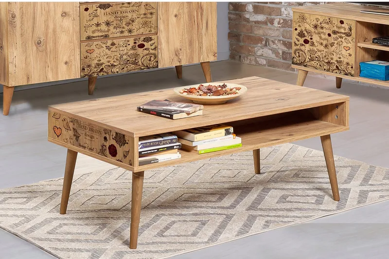 Sohvapöytä Gillberga 110 cm Säilytyksellä Hylly Linnut - Luonnonväri - Huonekalut - Pöytä & ruokailuryhmä - Sohvapöytä