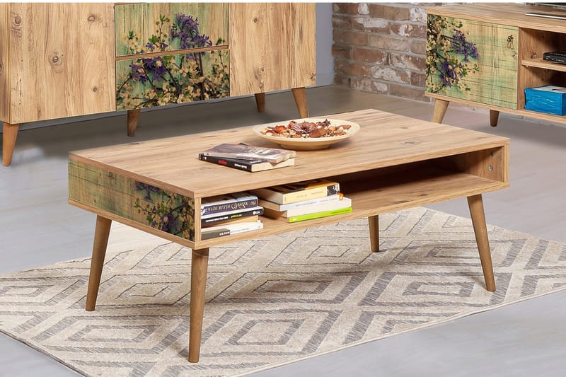 Sohvapöytä Gillberga 110 cm Säilytyksellä Hylly - Luonnonväri/Vihreä - Huonekalut - Pöytä & ruokailuryhmä - Sohvapöytä