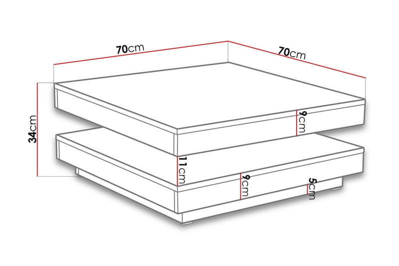Sohvapöytä Gornji 70 cm Pyörivä Säilytyksellä Hylly - Valkoinen - Huonekalut - Pöytä & ruokailuryhmä - Sohvapöytä