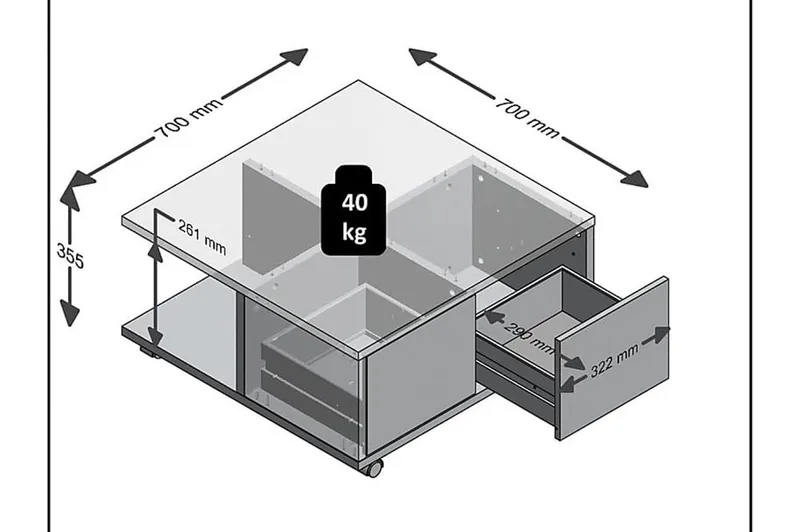 Sohvapöytä Graciete 70 cm Säilytyksellä laatikot pyörillä - Valkoinen/Betoninharmaa - Huonekalut - Pöytä & ruokailuryhmä - Sohvapöytä