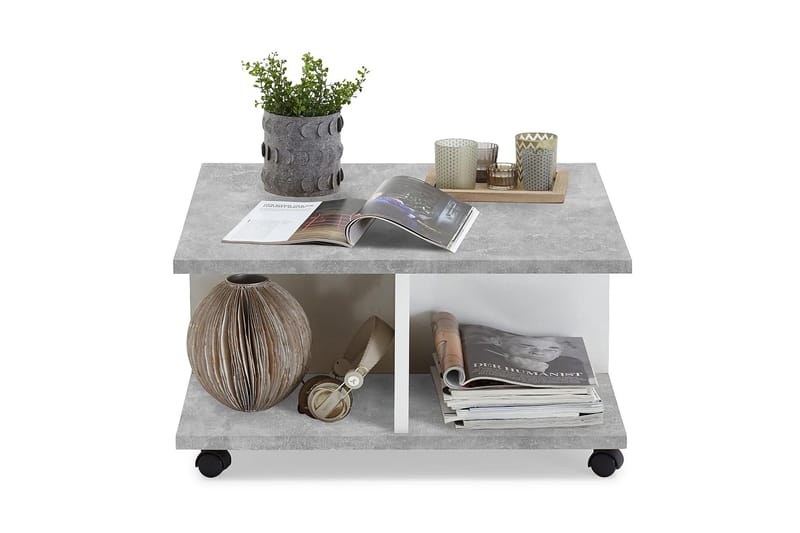 Sohvapöytä Graciete 70 cm Säilytyksellä laatikot pyörillä - Valkoinen/Betoninharmaa - Huonekalut - Pöytä & ruokailuryhmä - Sohvapöytä