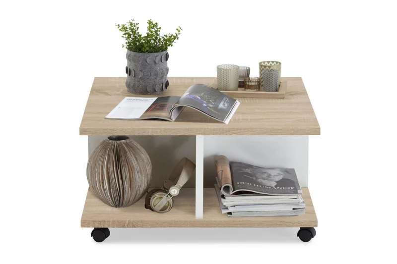 Sohvapöytä Graciete 70 cm Säilytyksellä laatikot pyörillä - Valkoinen/Vaalea Tammenväri - Huonekalut - Pöytä & ruokailuryhmä - Sohvapöytä