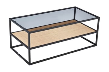 Sohvapöytä Gryttom 120 cm Säilytyksellä Hylly - Lasi/Rottinki/Musta - Huonekalut - Pöytä & ruokailuryhmä - Sohvapöytä
