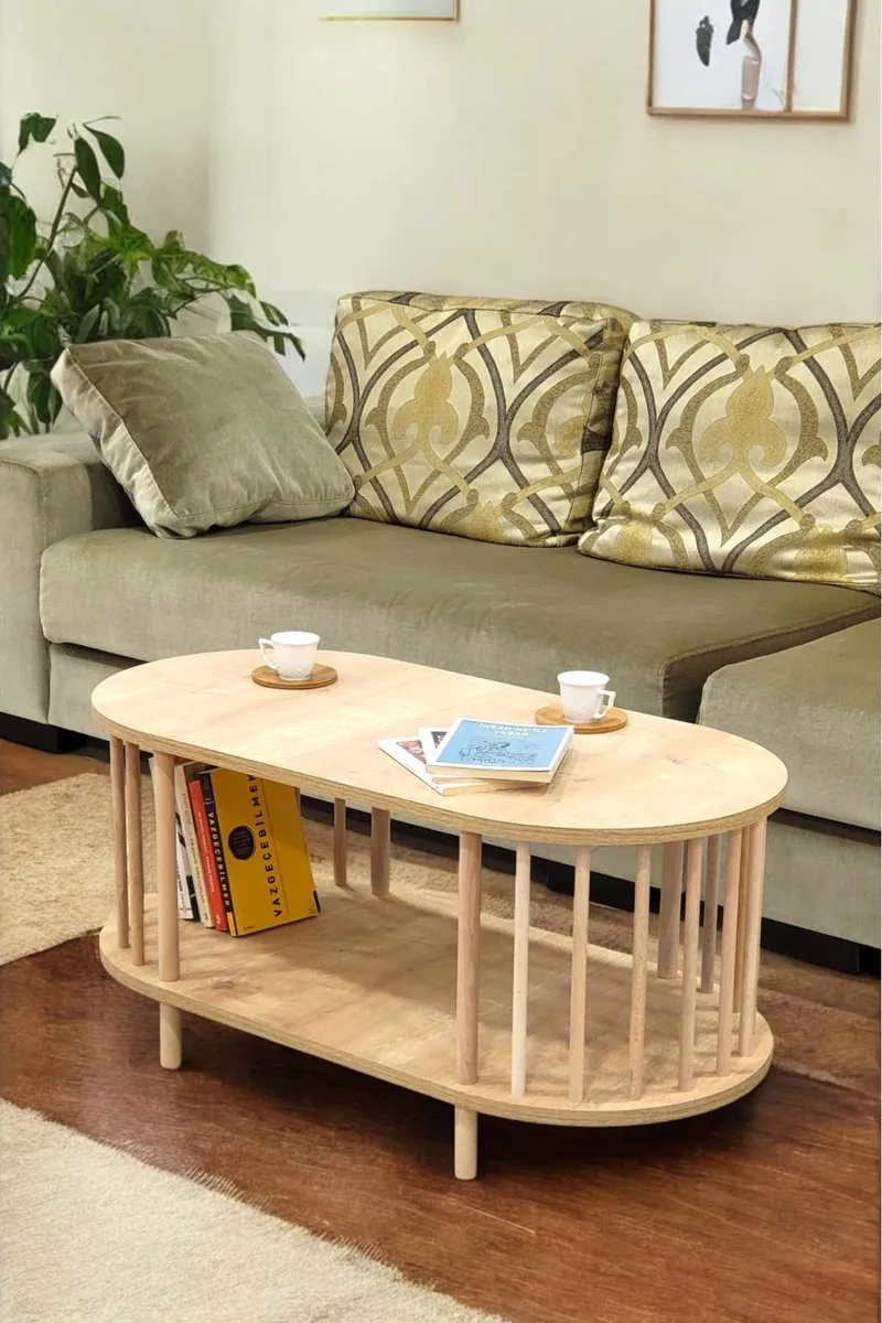 Sohvapöytä Hanah Home Peka Round (90 x 43 x 45 cm) Sapphire Oak, Sapphire Oak