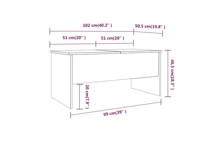Sohvapöytä harmaa Sonoma 102x50,5x46,5 cm tekninen puu - Harmaa - Sohvapöytä