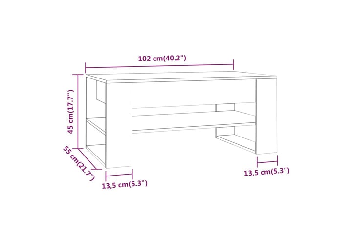 Sohvapöytä harmaa Sonoma 102x55x45 cm tekninen puu - Harmaa - Sohvapöytä