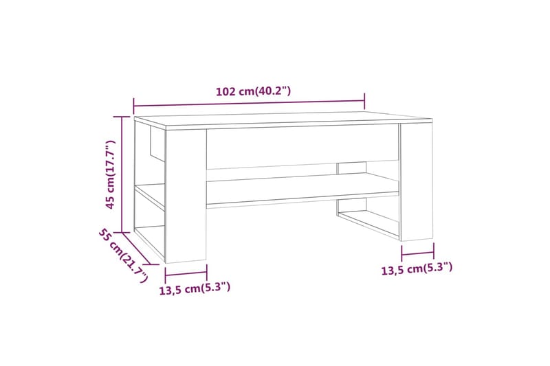 Sohvapöytä harmaa Sonoma 102x55x45 cm tekninen puu - Harmaa - Sohvapöytä