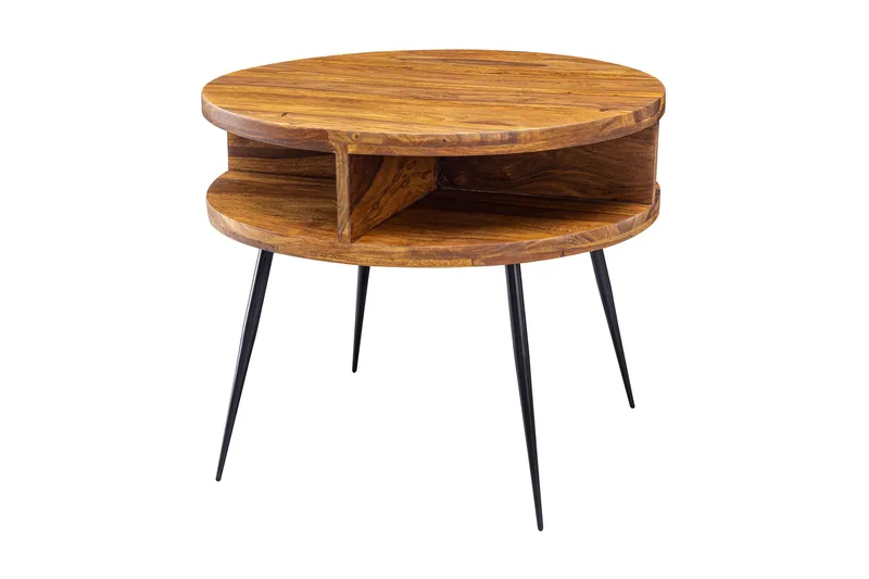 Sohvapöytä Hayfield 60 cm Säilytyksellä Hylly Pyöreä, Massiivi Puu/Musta