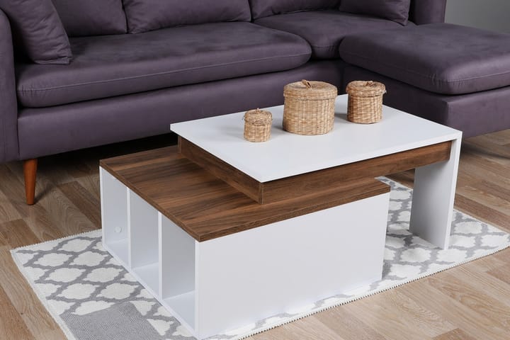 Sohvapöytä Heathow 90 cm Säilytyksellä Hyllyt - Valkoinen/Puu - Sohvapöytä