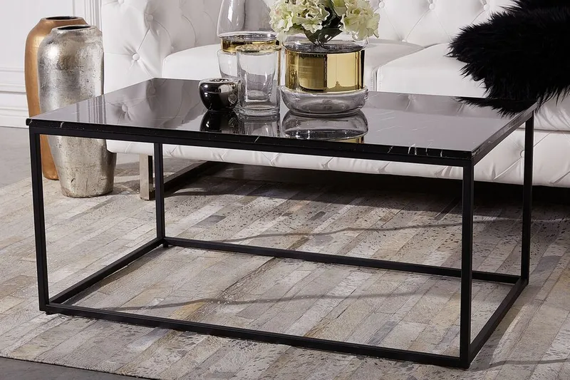 Sohvapöytä Heber 100 cm Marmorikuvio - Musta - Huonekalut - Pöytä & ruokailuryhmä - Sohvapöytä