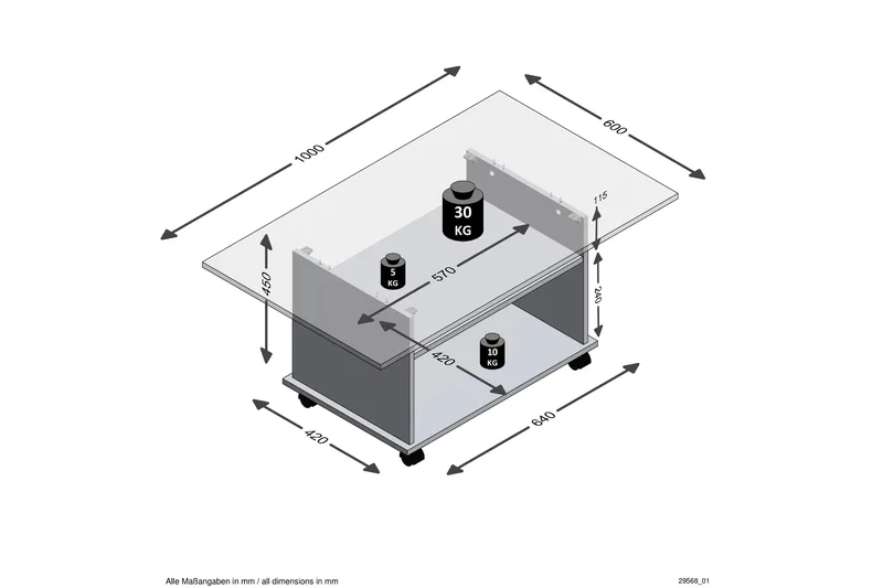 Sohvapöytä Heidy 100 cm Säilytyksellä Hylly pyörillä - Valkoinen/Betoninharmaa - Huonekalut - Pöytä & ruokailuryhmä - Sohvapöytä