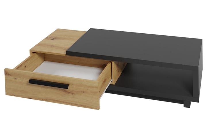 Sohvapöytä Idelle 120 cm Säilytyksellä Laatikko+Hylly - Luonnonväri/Musta - Sohvapöytä