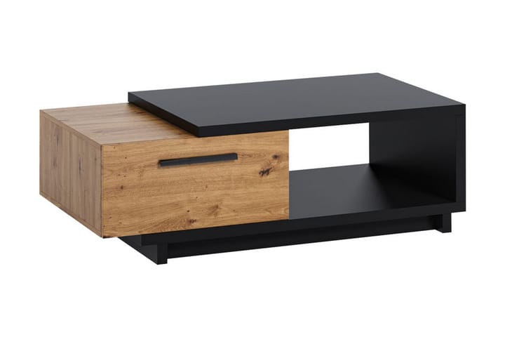Sohvapöytä Idelle 120 cm Säilytyksellä Laatikko+Hylly - Luonnonväri/Musta - Sohvapöytä