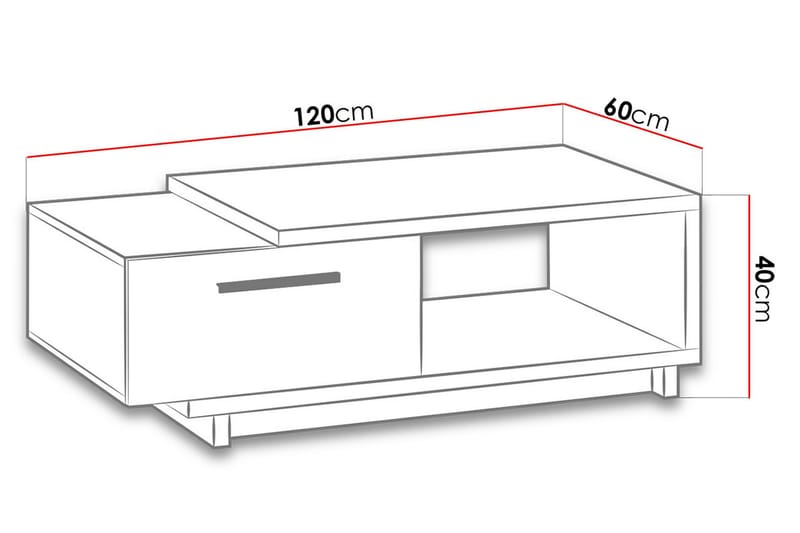 Sohvapöytä Idelle 120 cm Säilytyksellä Laatikko+Hylly - Luonnonväri/Musta - Huonekalut - Pöytä & ruokailuryhmä - Sohvapöytä