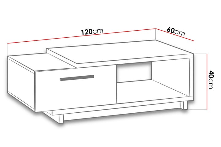 Sohvapöyt�ä Idelle 120 cm Säilytyksellä Laatikko+Hylly - Luonnonväri/Musta - Sohvapöytä