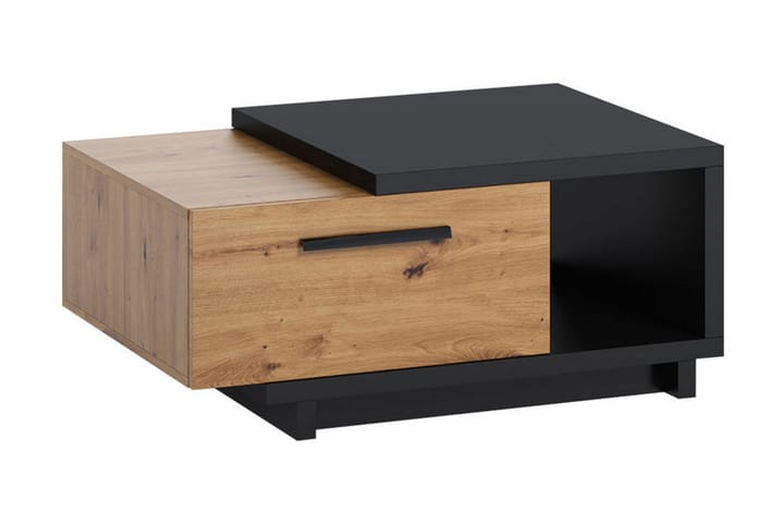 Sohvapöytä Idelle 90 cm Säilytyksellä Laatikko+Hylly - Luonnonväri/Musta - Sohvapöytä